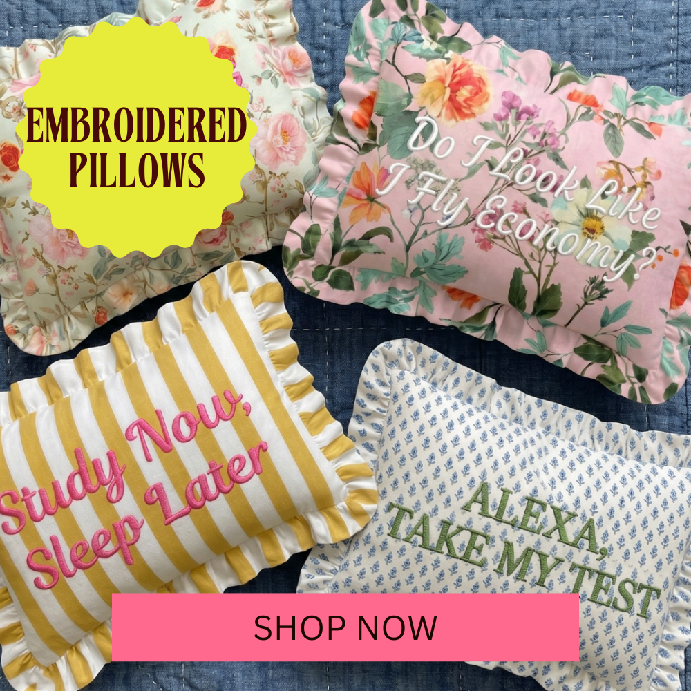 Embroidered Ruffled Pillows | Snarky Dorm Pillows