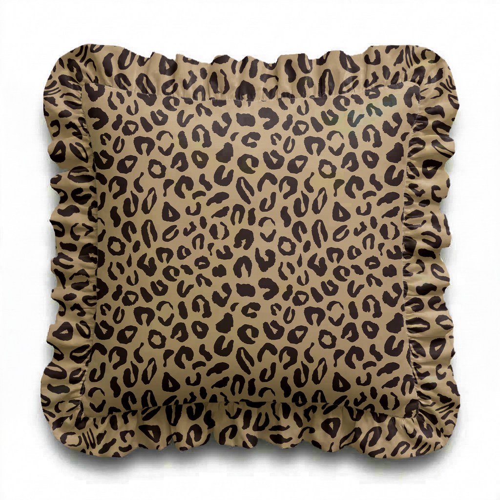Cushion with leopard print pattern on a white background