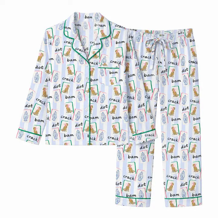 Leopard Mahjong Long Sleeved Pajama Set | Mahj PJs