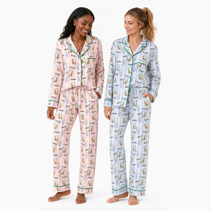 Leopard Mahjong Long Sleeved Pajama Set | Mahj PJs