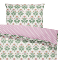 Floral and polka dot patterned pillowcases on a white background