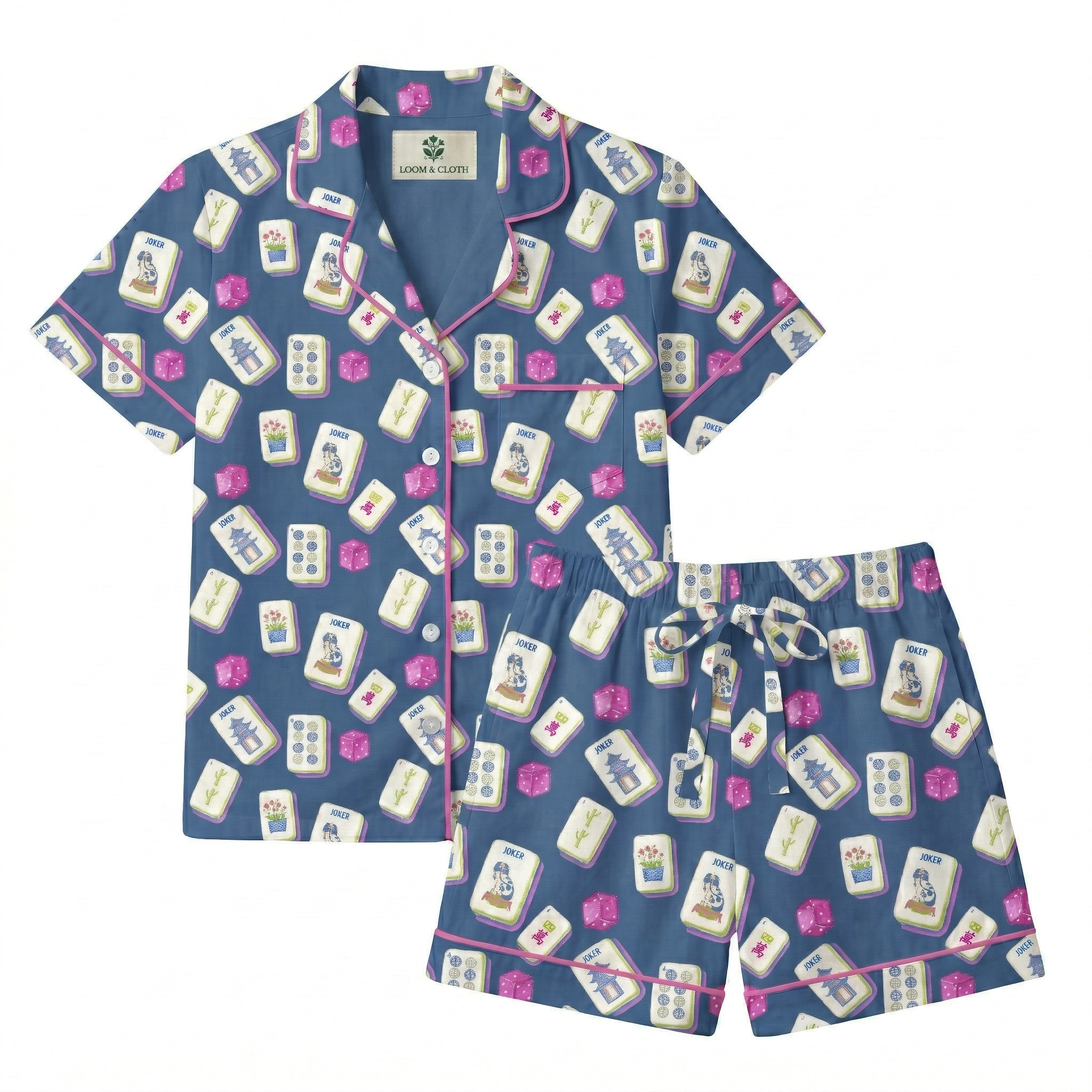 Pajama set with card pattern on a blue background