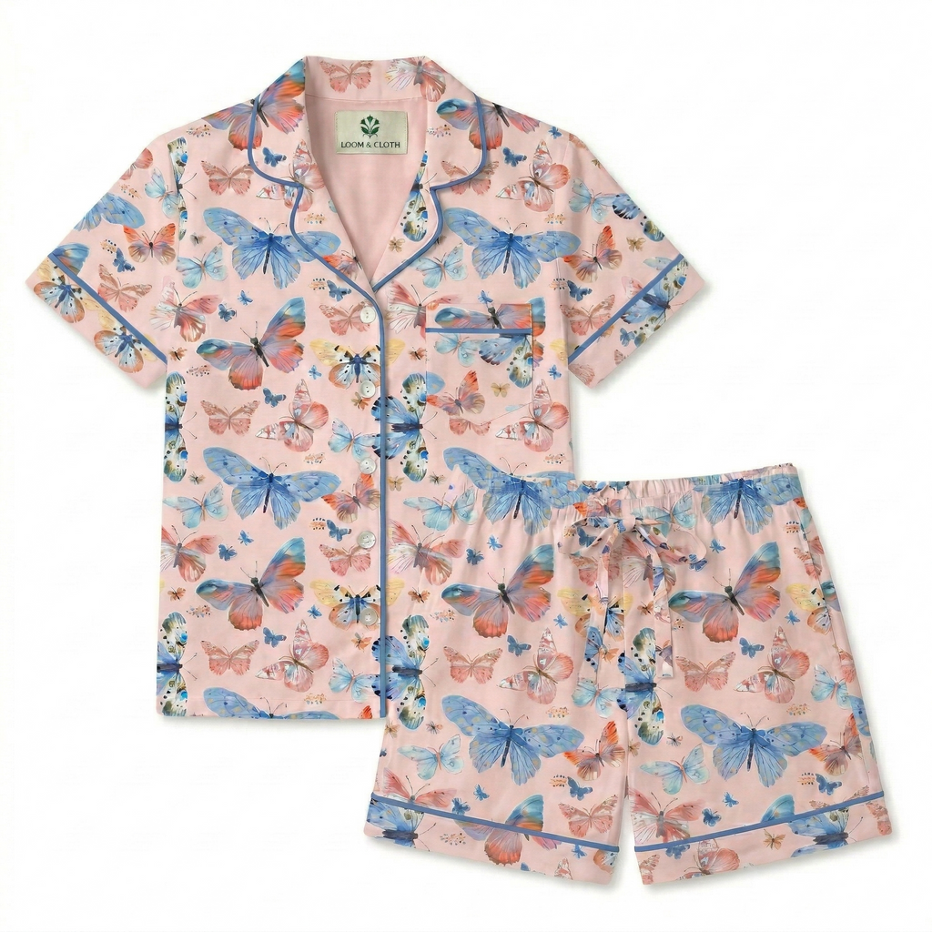 Butterfly pattern pajama set on a white background