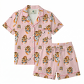 Pink pajama set with tiger pattern on a white background