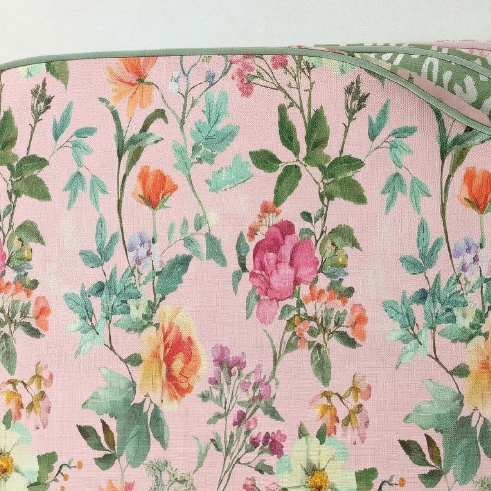 Floral patterned fabric with pink background