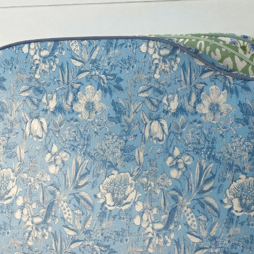 Floral patterned fabric with blue background