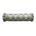 Roll-shaped pillow with yellow and white stripes on a white background