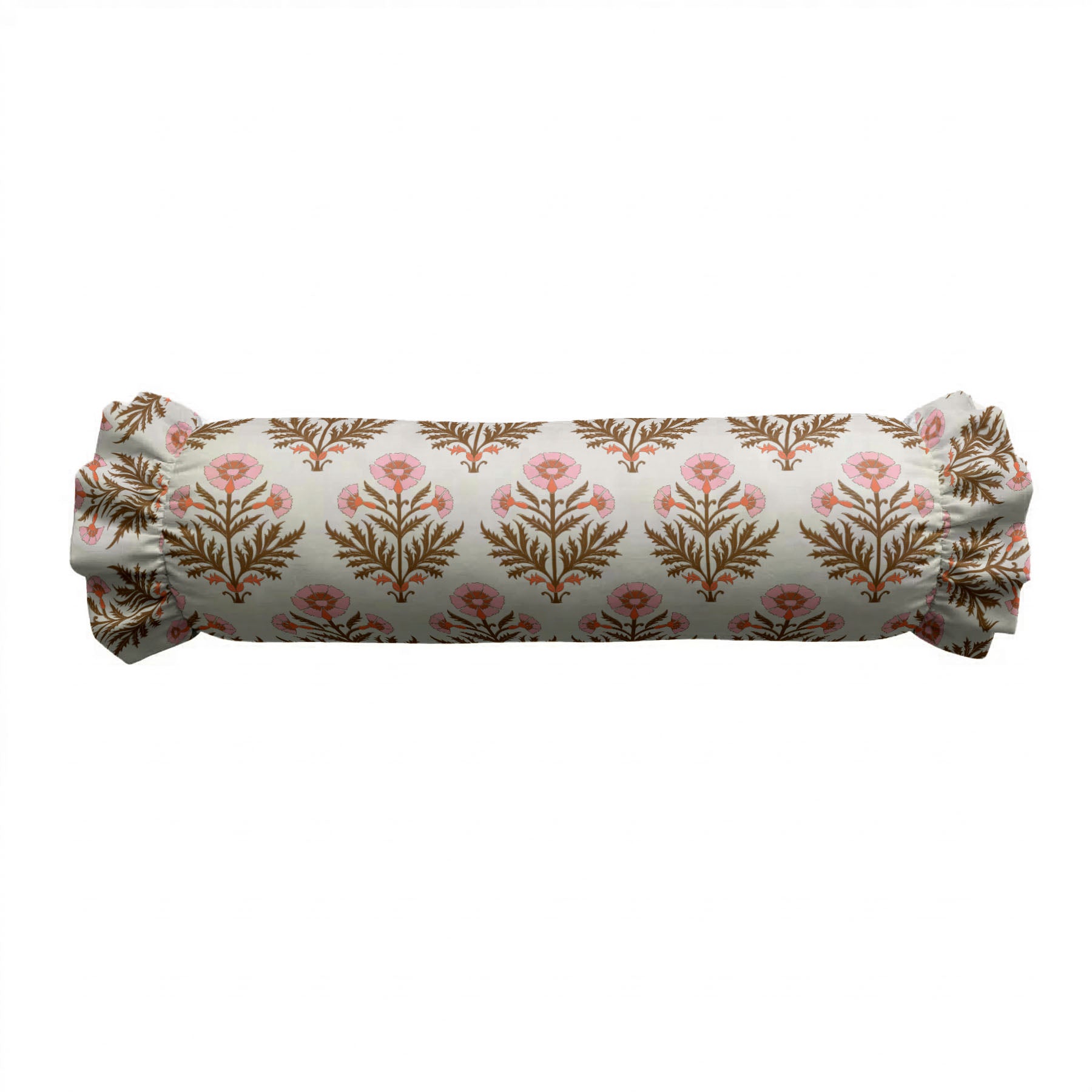 Rolled-up fabric roll with floral pattern on a white background