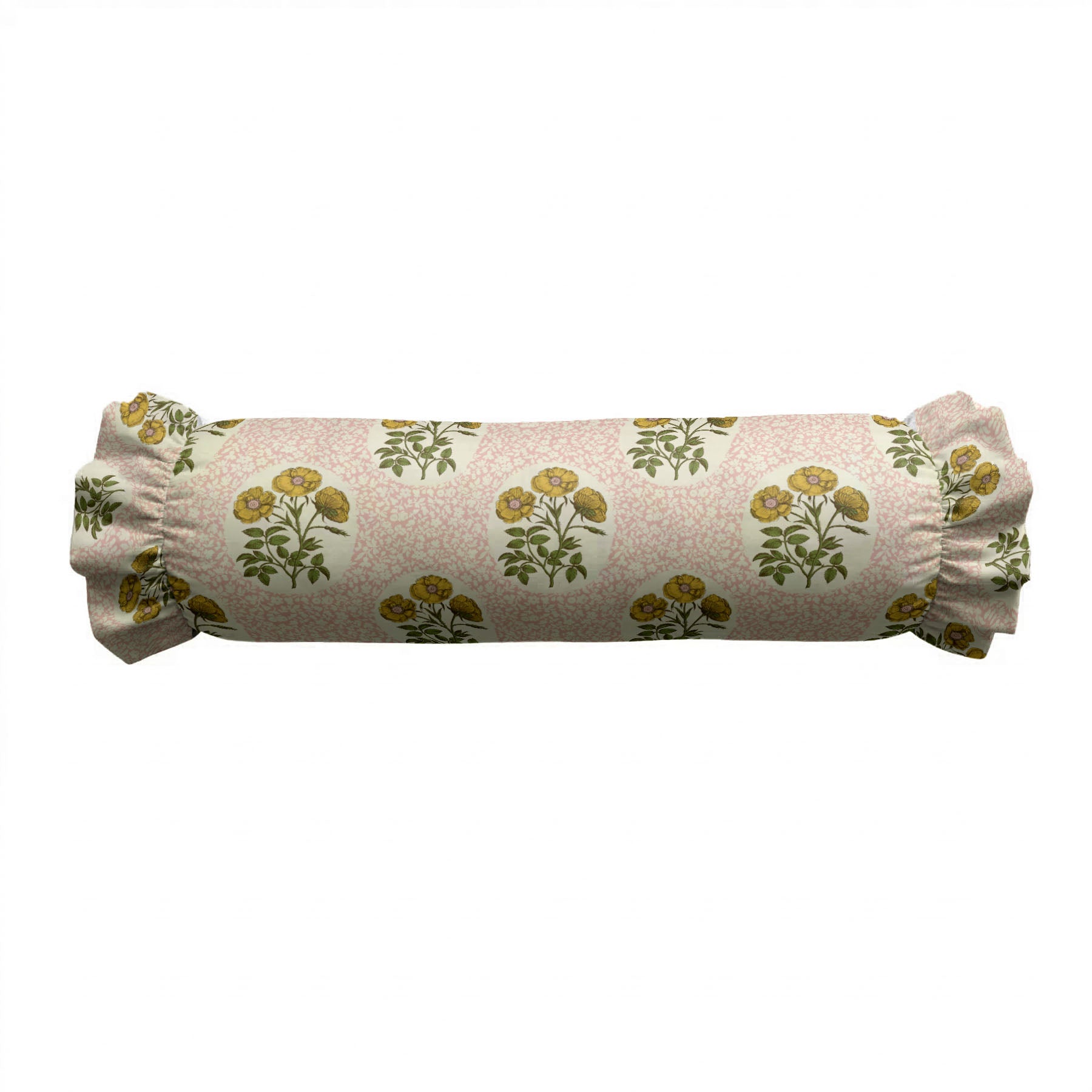 Roll-up cushion with floral pattern on a white background