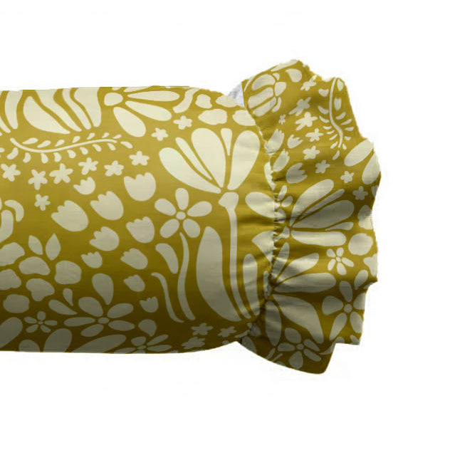 Yellow fabric with white floral pattern on a white background