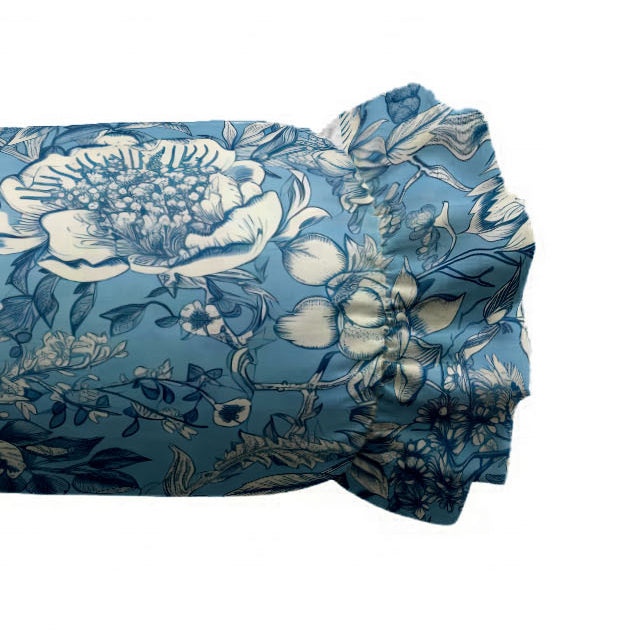 Blue floral patterned fabric on a white background