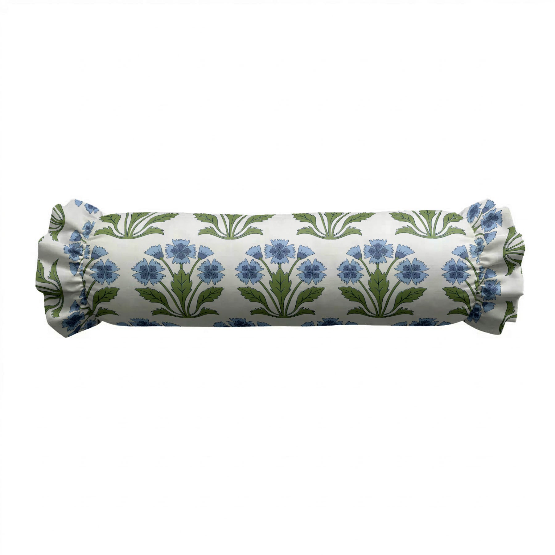 Rolled-up fabric with floral pattern on a white background