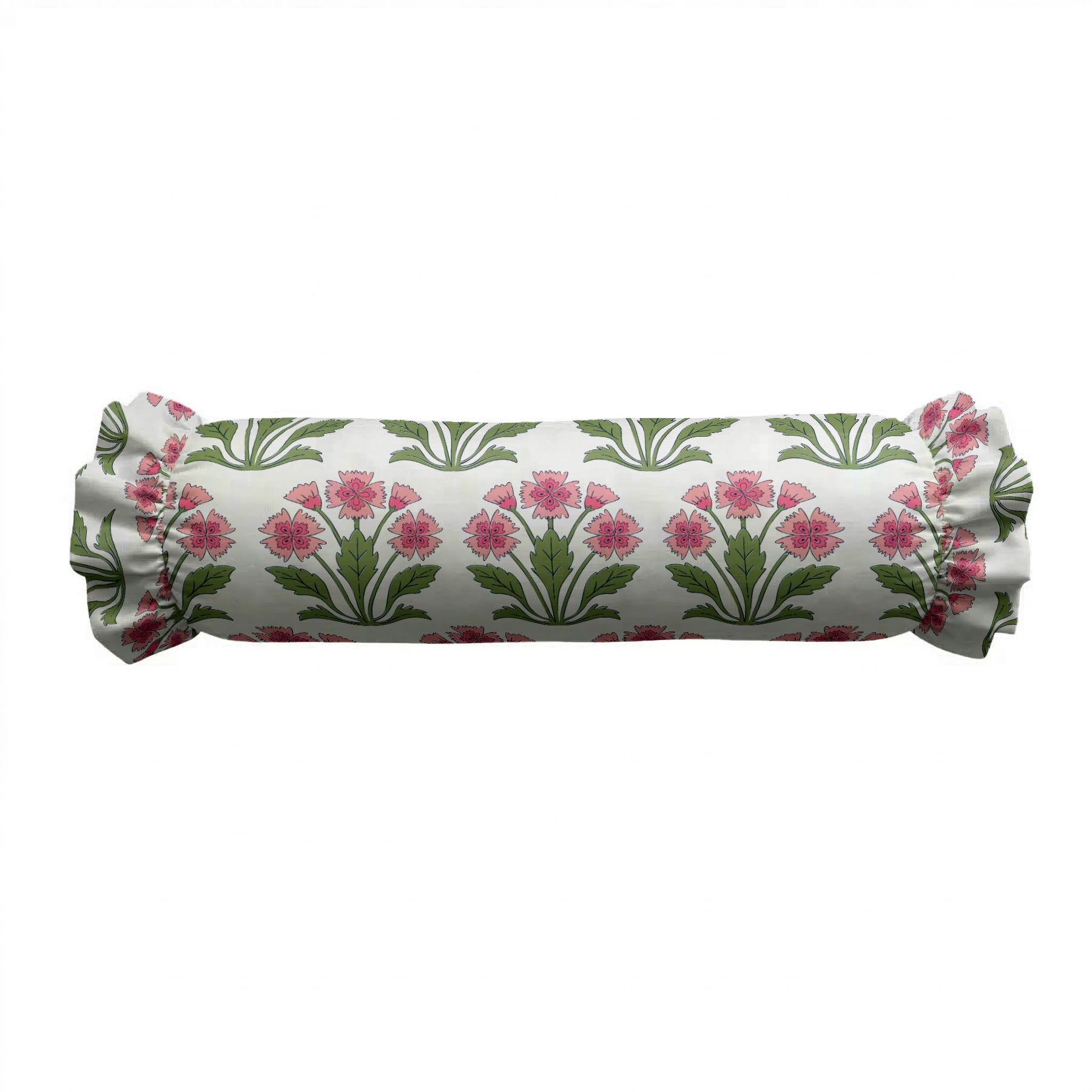 Rolled-up fabric with floral pattern on a white background