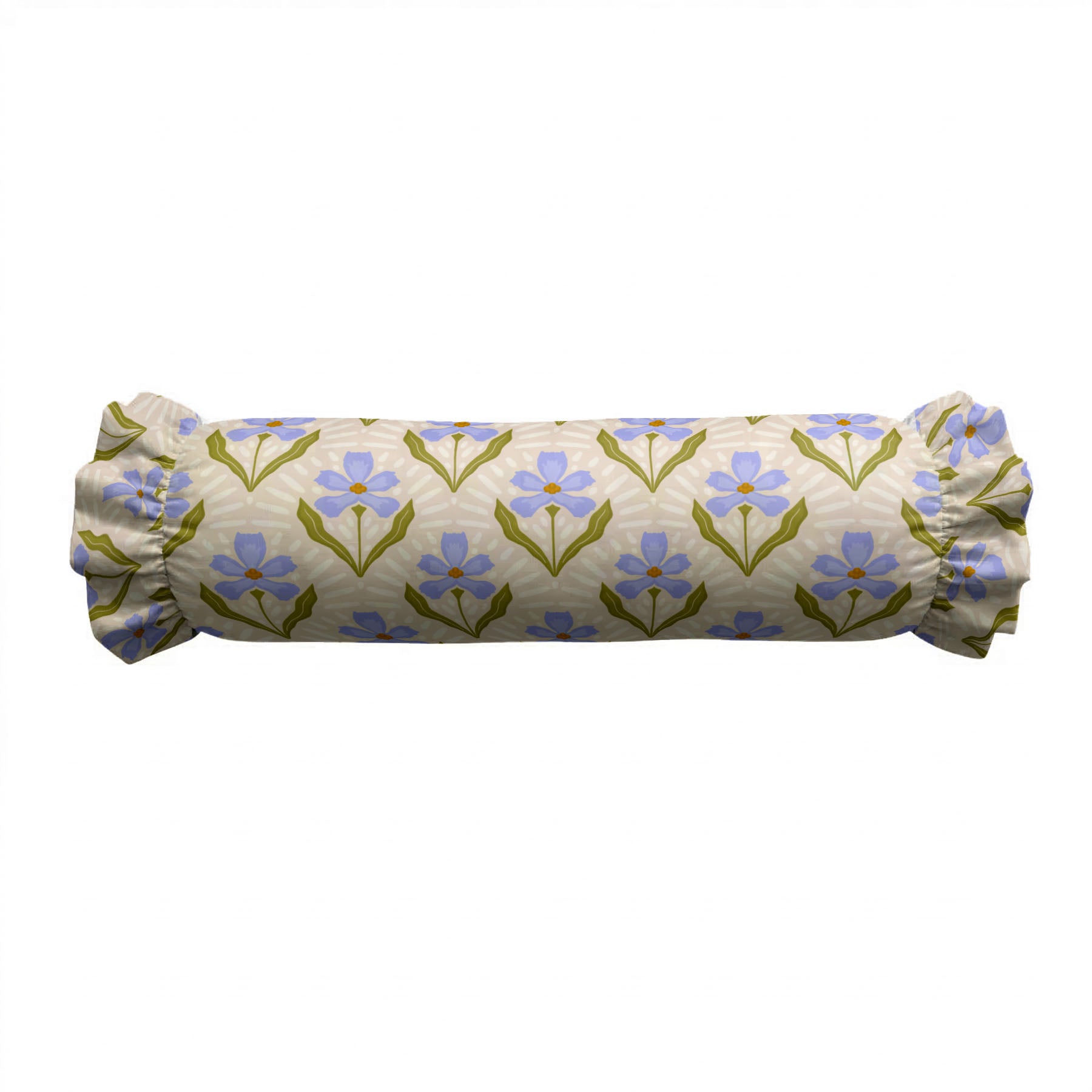 Roll-shaped pillow with floral pattern on a white background