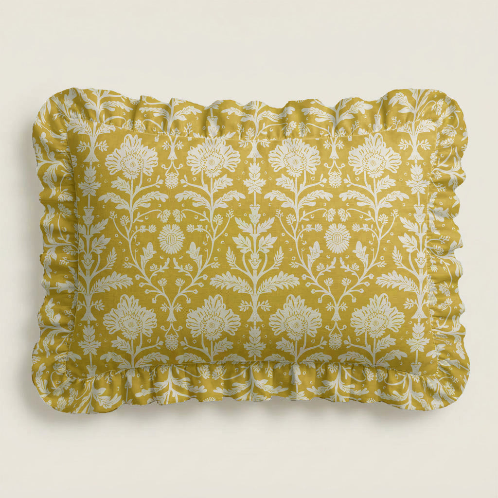 Decorative pillow with floral pattern on a plain background