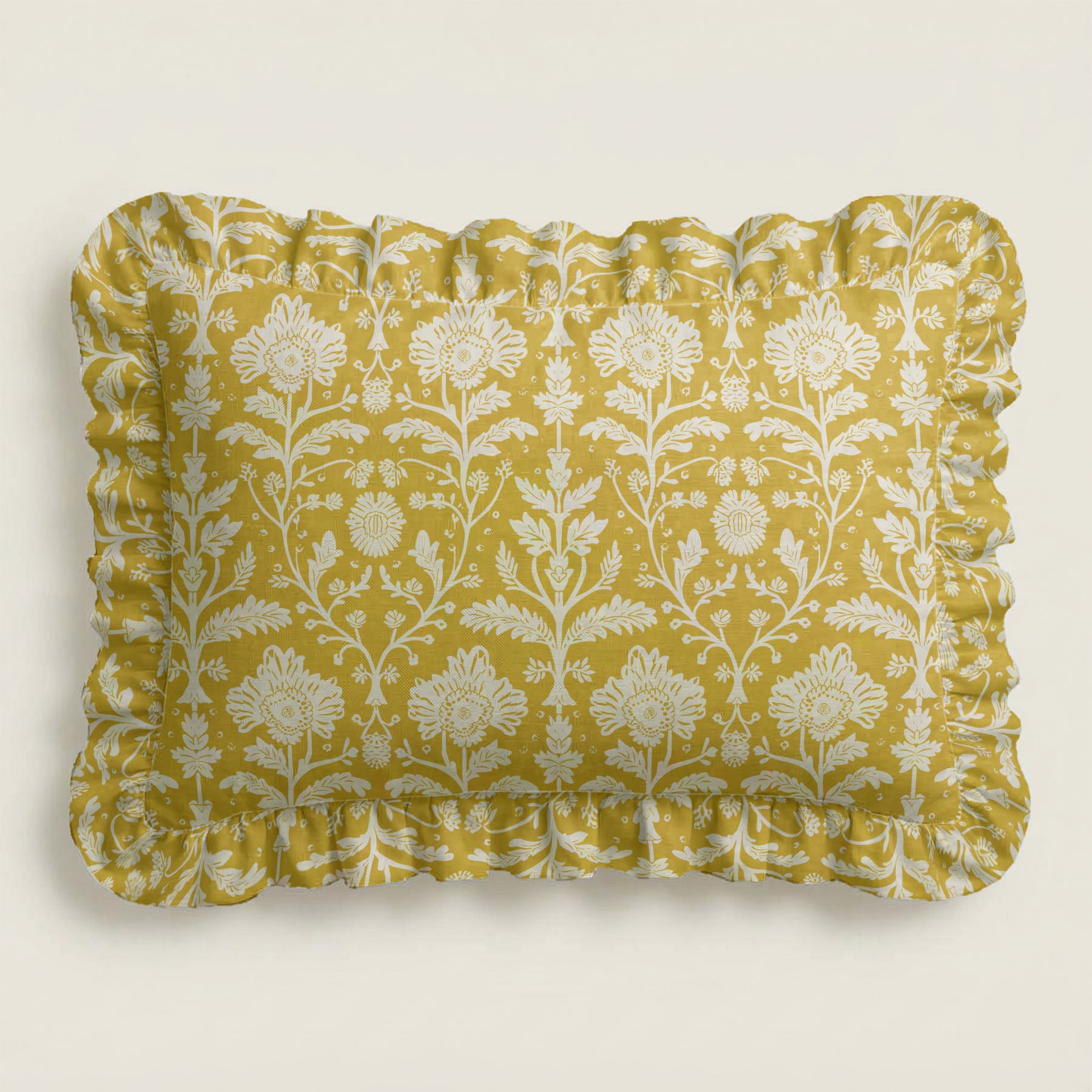 Decorative pillow with floral pattern on a plain background