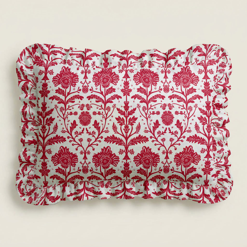 Rectangular tray with red floral pattern on a beige background