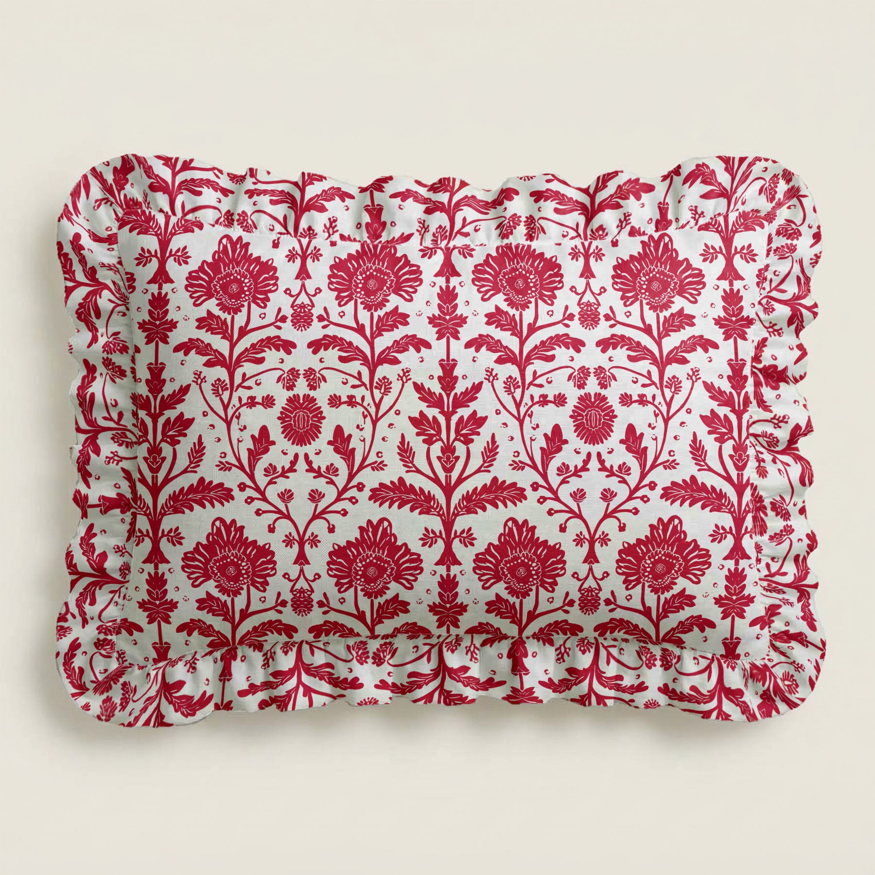 Rectangular tray with red floral pattern on a beige background