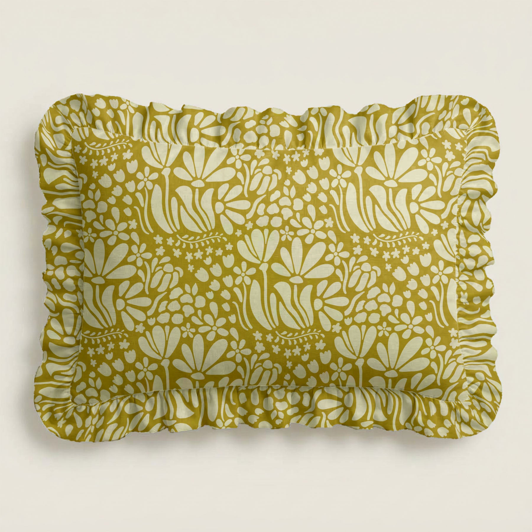 Rectangular fabric tray with floral pattern on a beige background