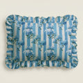 Rectangular fabric tray with blue floral and striped pattern on a beige background