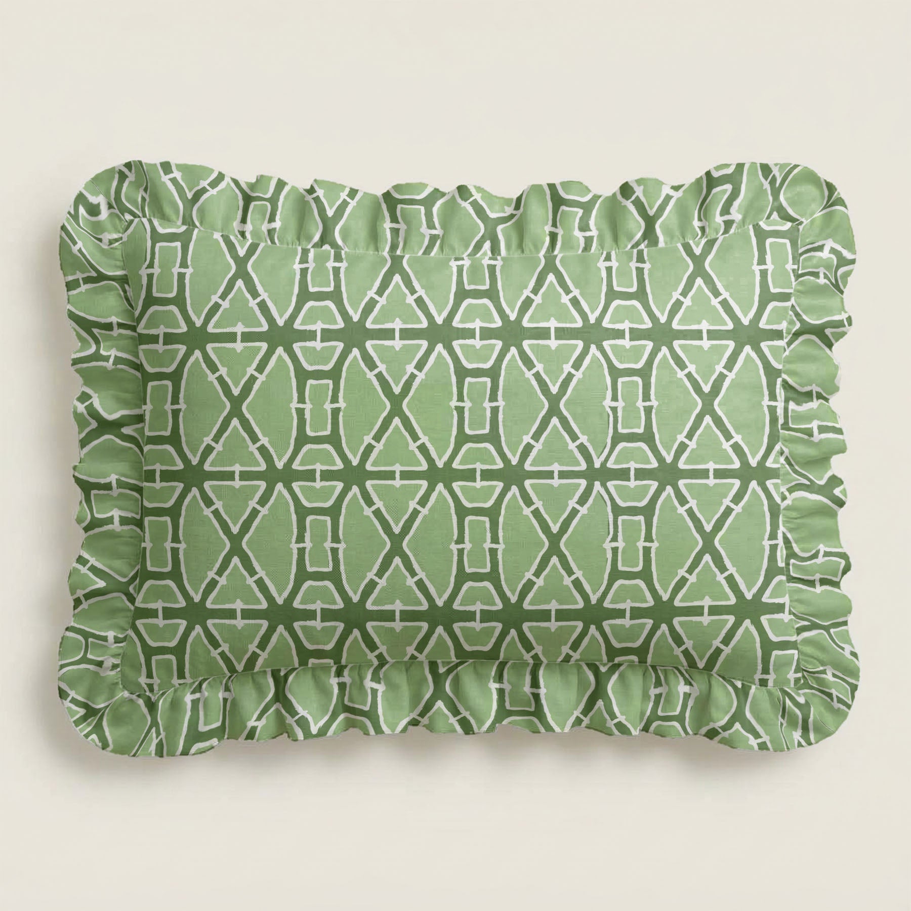 Green patterned tray on a beige background
