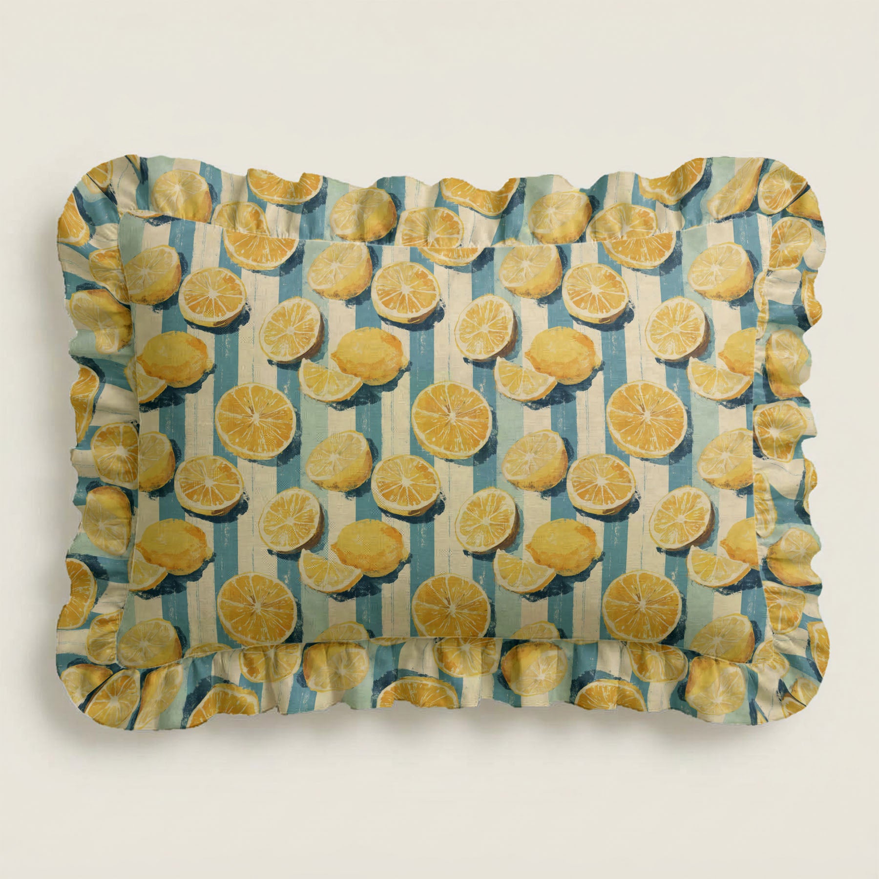 Rectangular tray with lemon pattern on a white background