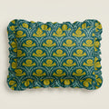 Fabric swatch with green and yellow floral pattern on a white background