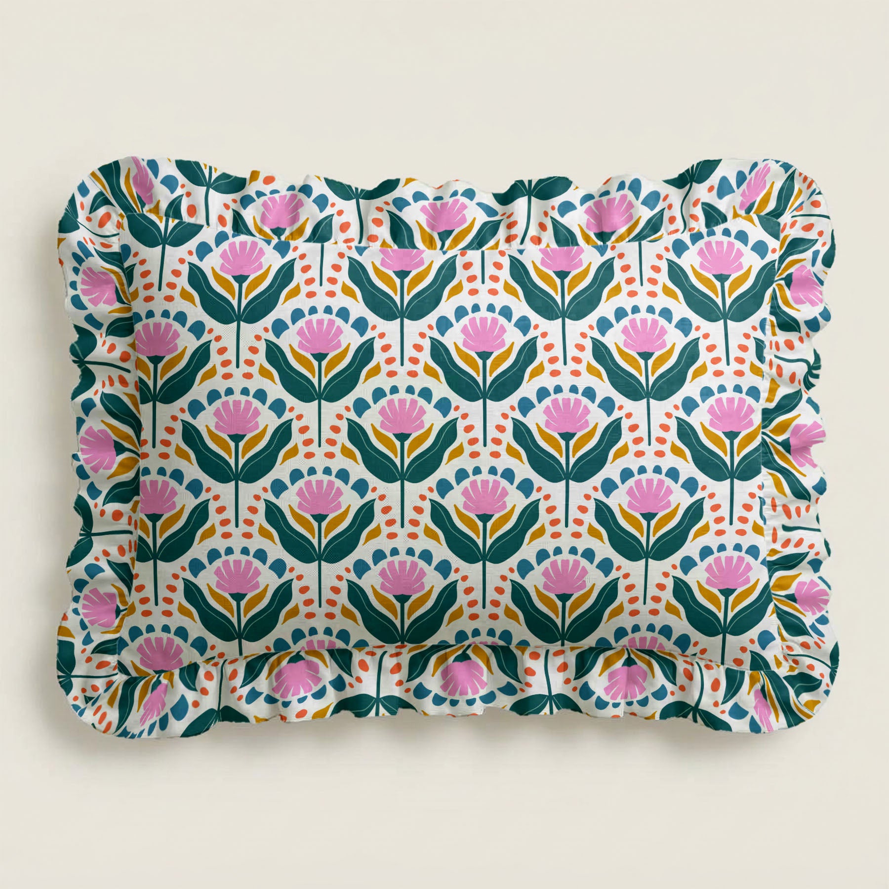 Rectangular tray with floral pattern on a beige background