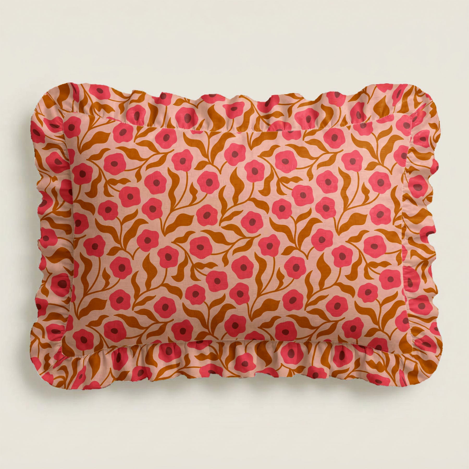 Rectangular fabric tray with pink floral pattern on a beige background