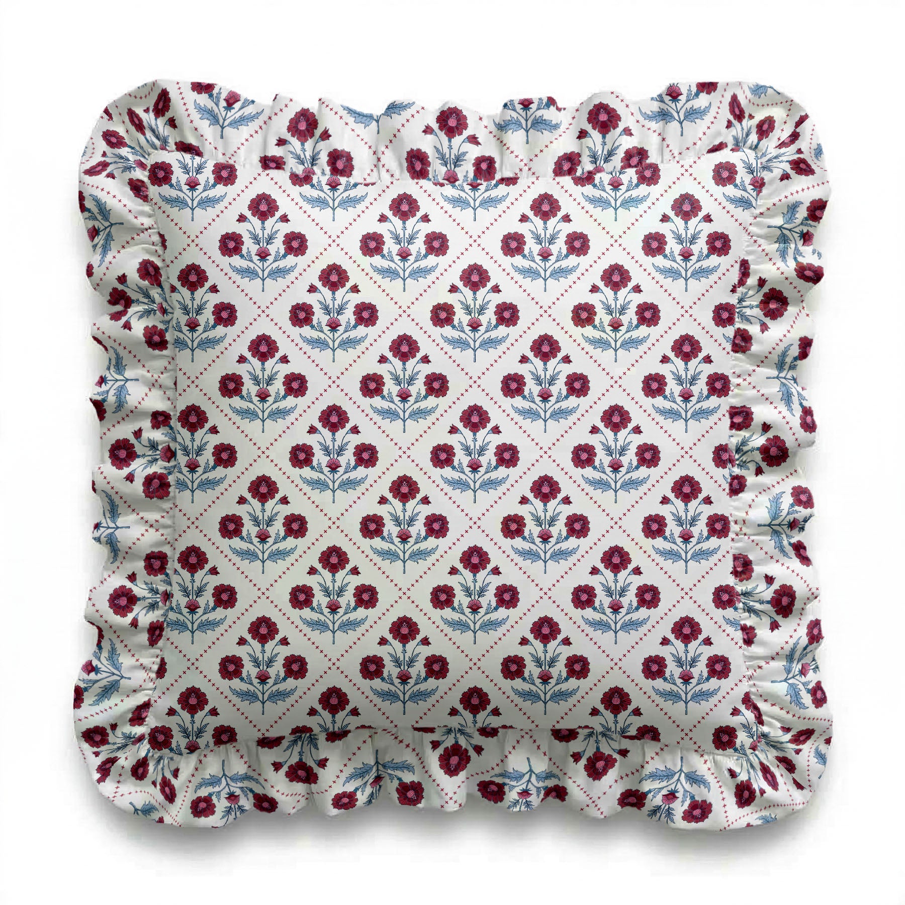 Floral patterned cushion cover with a white background