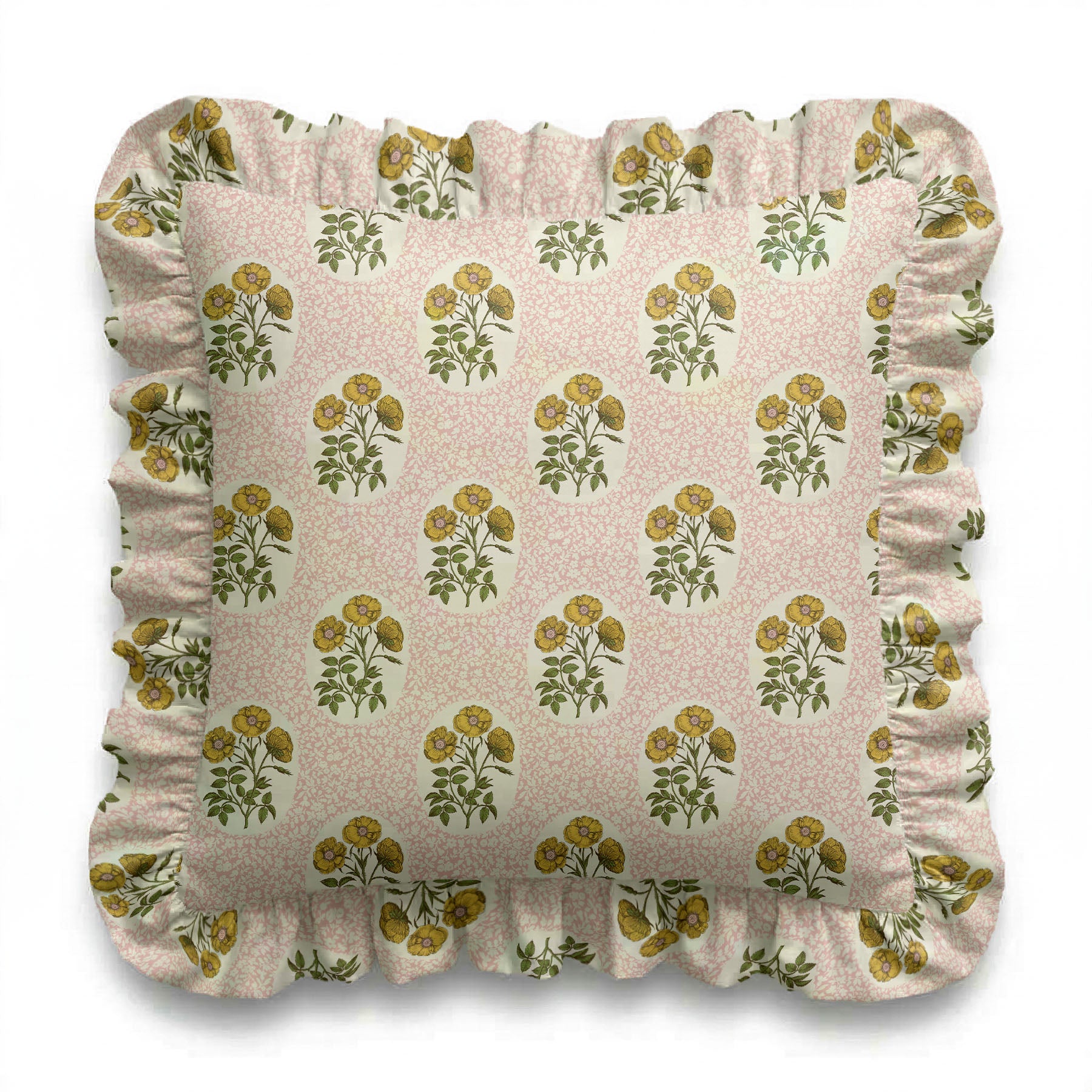 Decorative pillow with floral pattern on a beige background