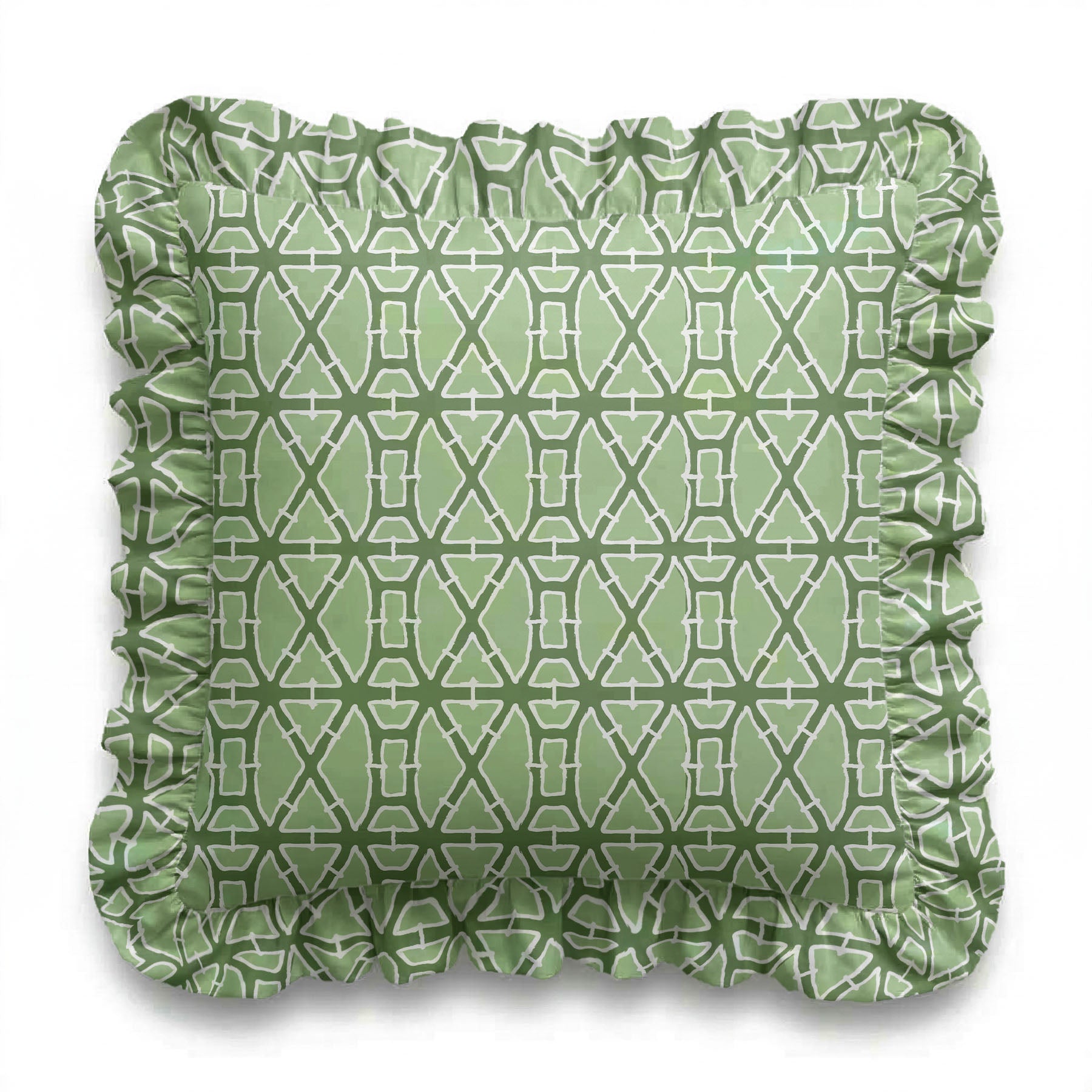 Green patterned cushion on a white background