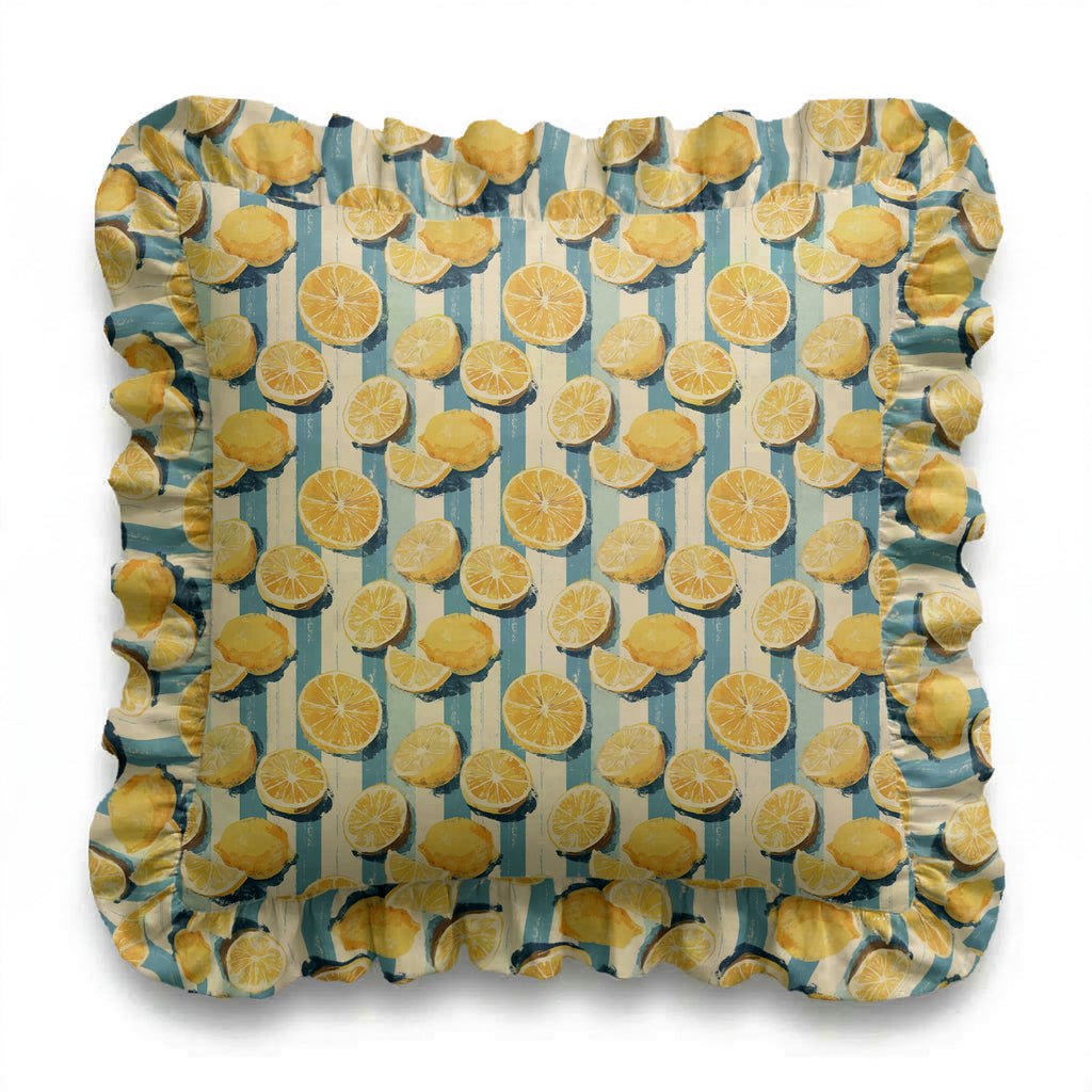 Decorative pillow with lemon pattern on a white background