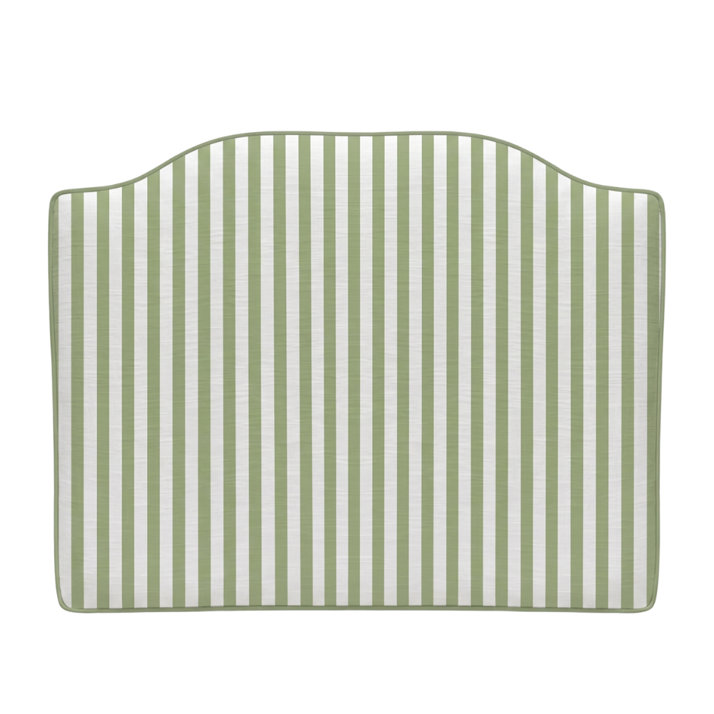 Striped headboard with green and white vertical stripes on a white background
