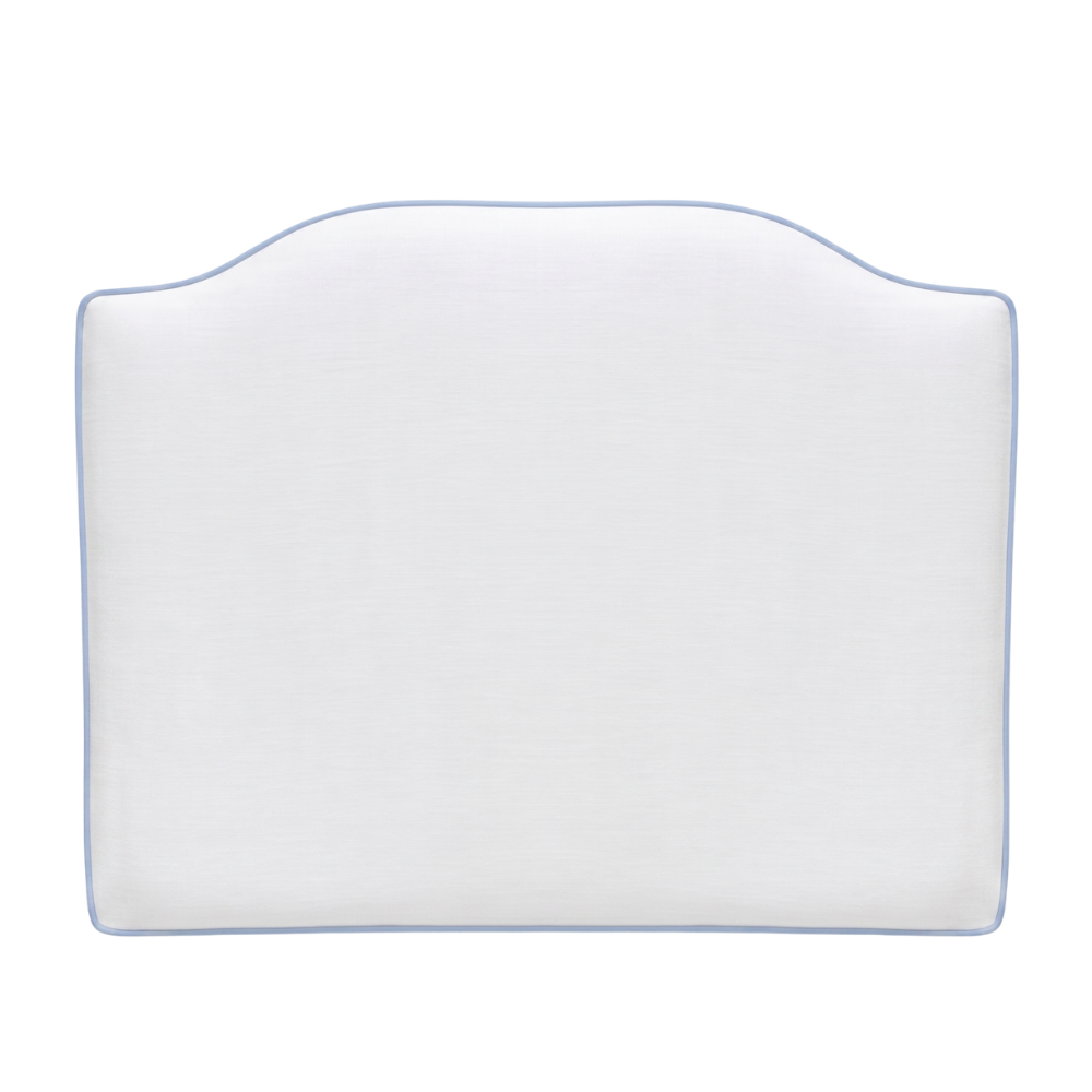Rectangular white pillow with blue rim on a white background