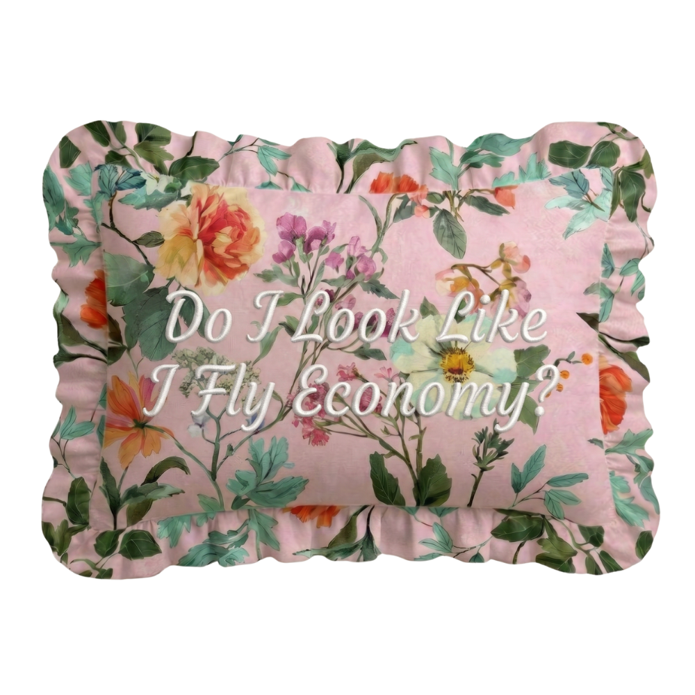 "Economy" Ruffled Embroidered Pillow | Statement Pillow