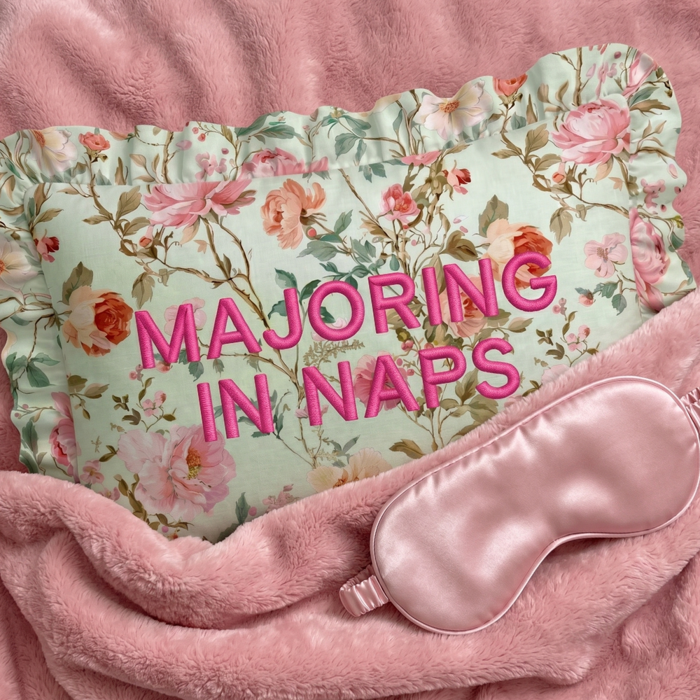 "Nap Major" Ruffled Embroidered Pillow | Statement Pillow