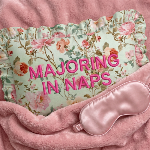 "Nap Major" Ruffled Embroidered Pillow | Statement Pillow