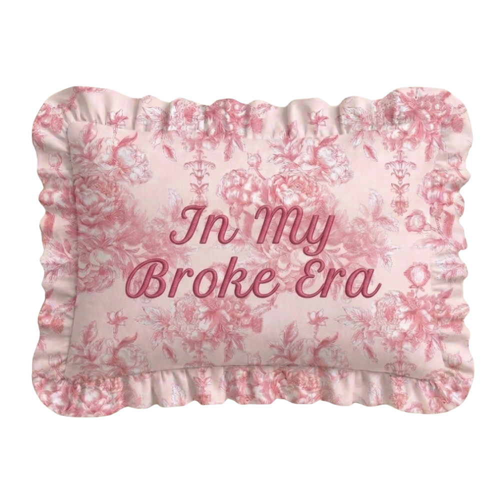 "Broke" Ruffled Embroidered Pillow | Statement Pillow