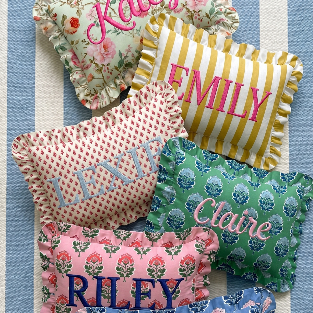 Personalized Ruffled Embroidered Pillow | Custom Pillow