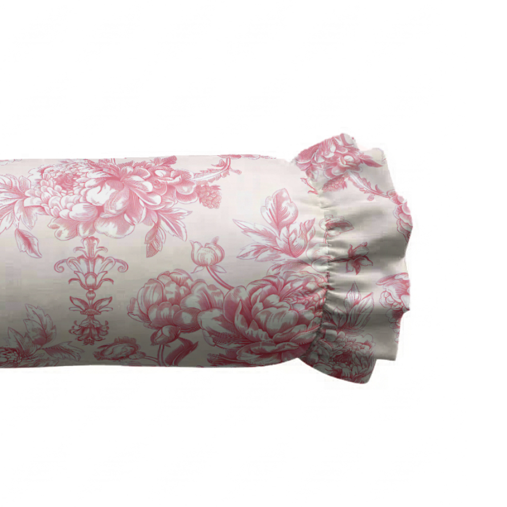 Floral-patterned fabric roll on a white background