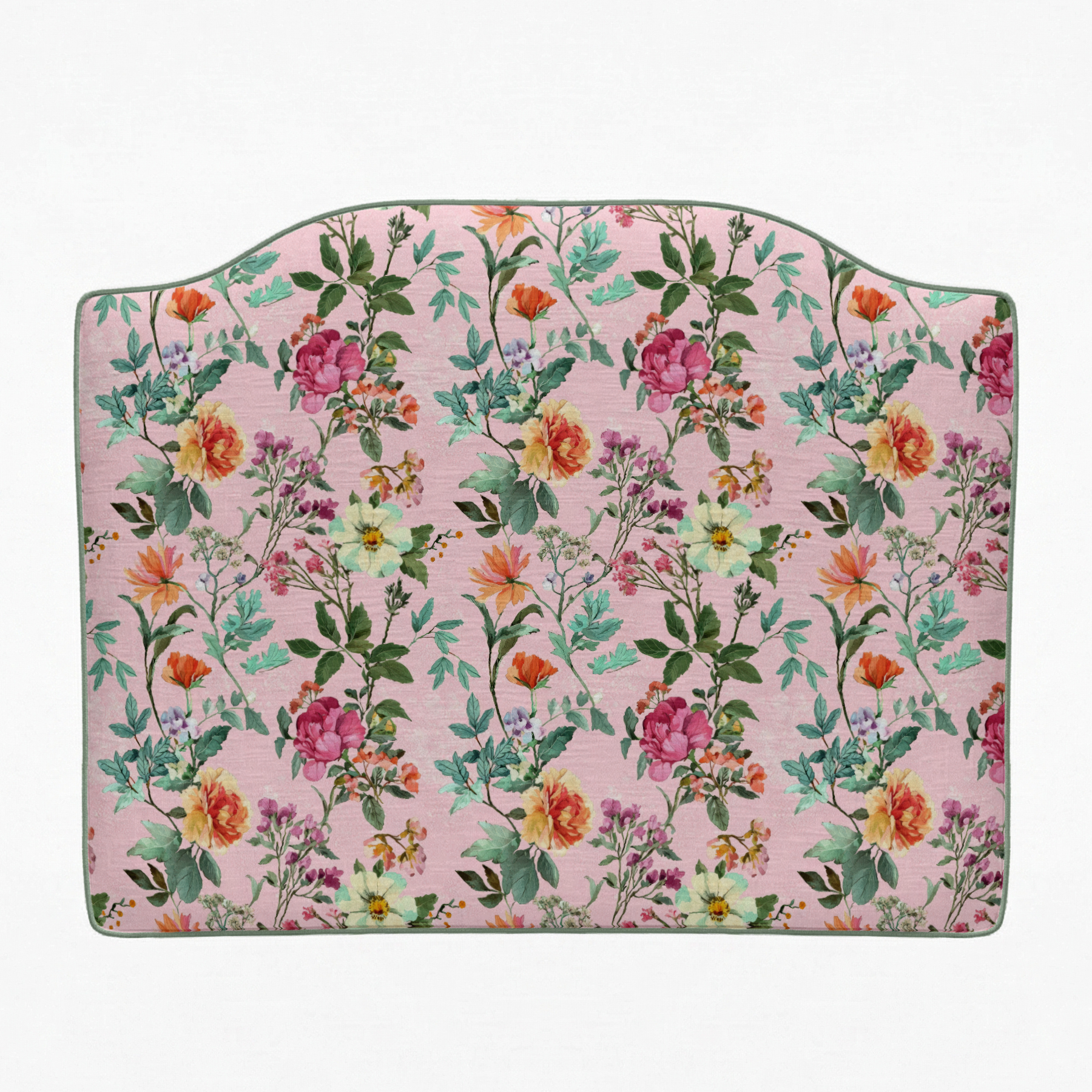 Floral headboard with pink background on a white background