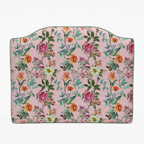 Floral headboard with pink background on a white background