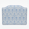 Decorative headboard with blue floral pattern on a white background