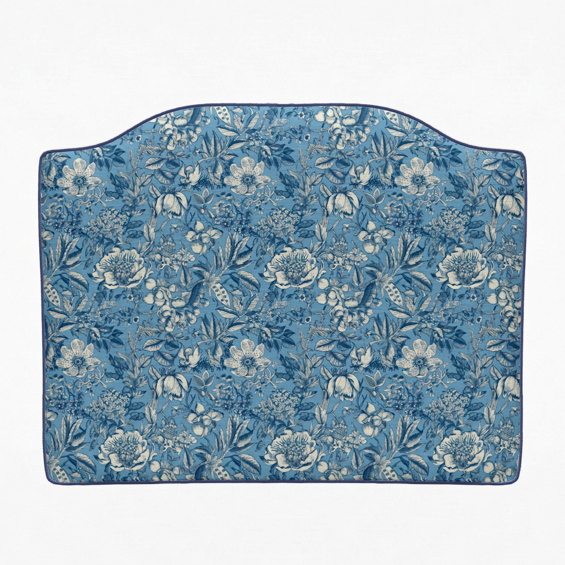 Floral patterned headboard on a white background