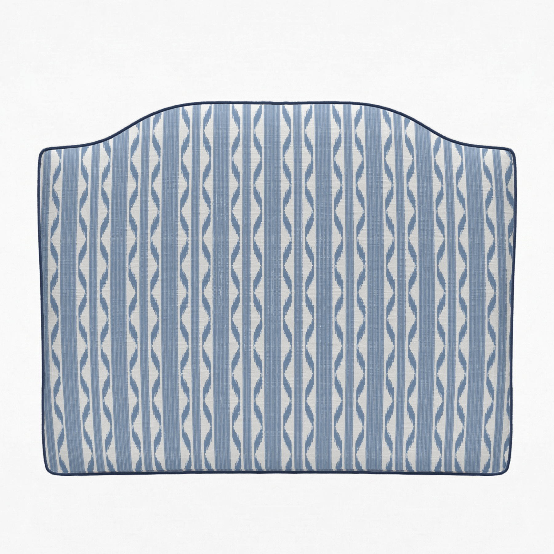 Blue and white striped headboard on a white background