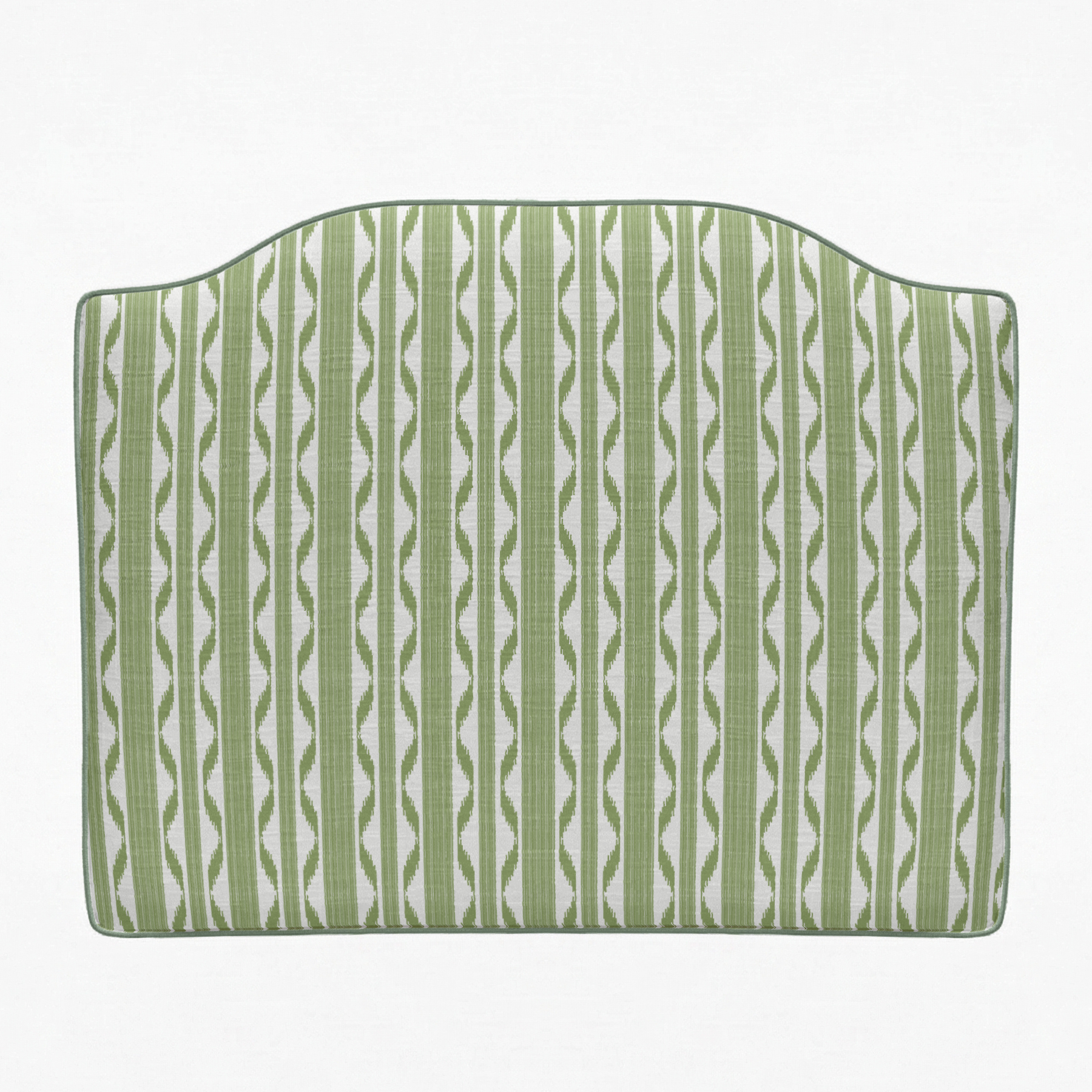 Green and white striped headboard on a white background