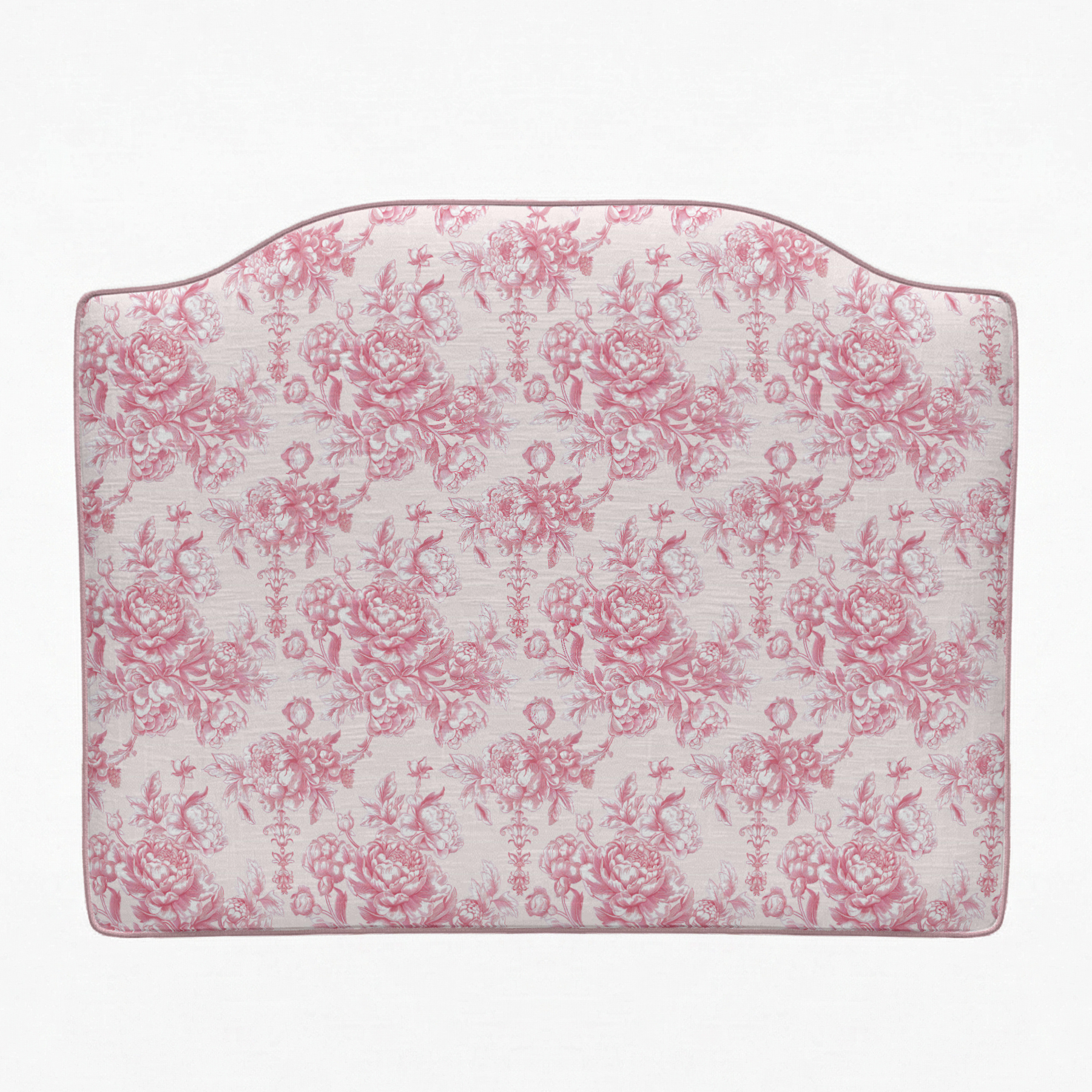 Floral patterned headboard on a white background