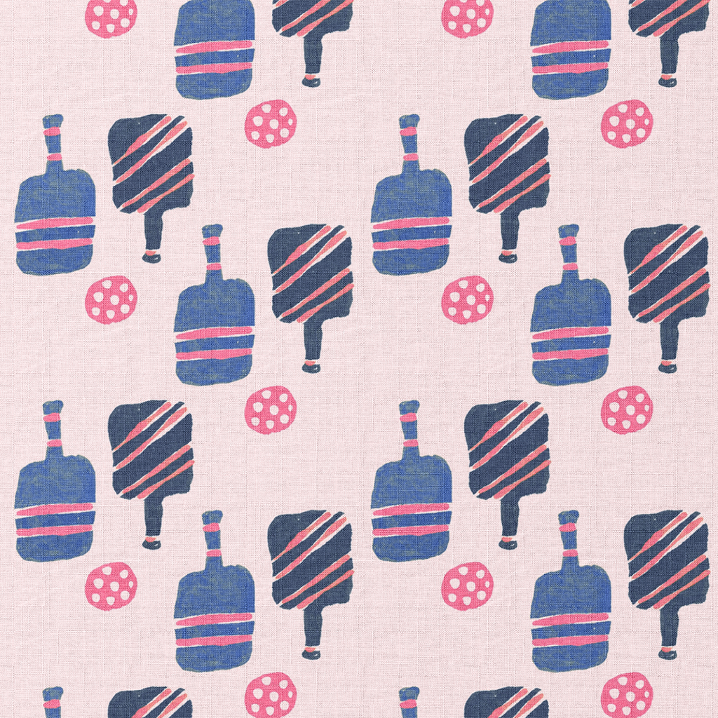 Pattern of blue and pink striped shapes on a light background