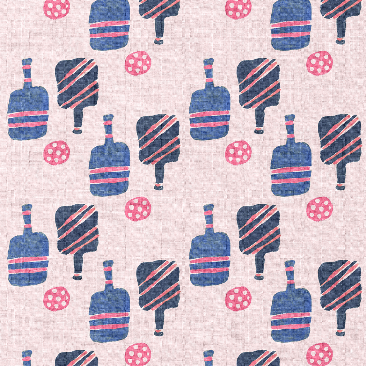 Pattern of blue and pink striped shapes on a light background